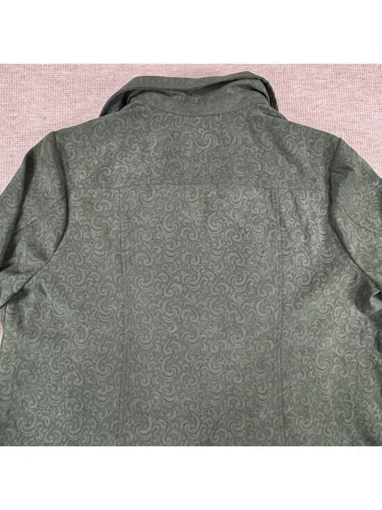 CJ Banks Pearl Snap Blouse Womens Size 1X Stretch Paisley Green Long Sleeve - Picture 6 of 13